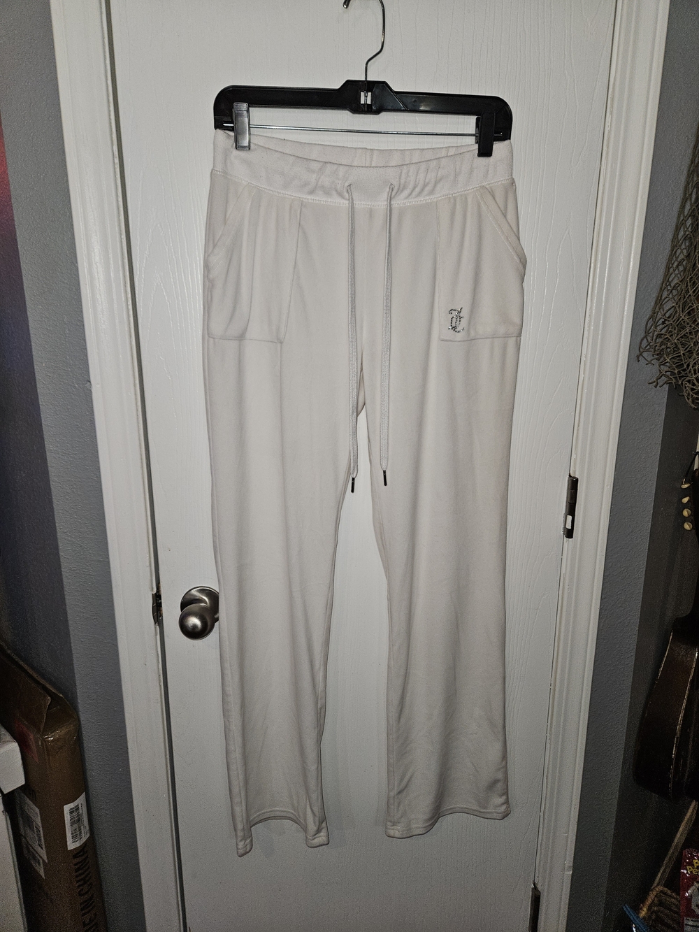 Juicy Couture Velour White Drawstring Joggers for Women